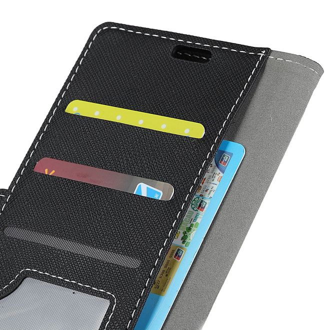 OnePlus 5T Handy Hülle - Bookcover aus Leder - mit Kreuzmuster - schwarz