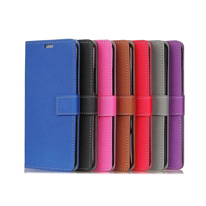 OnePlus 5T Handy Hülle - Bookcover aus Leder - mit Kreuzmuster - schwarz