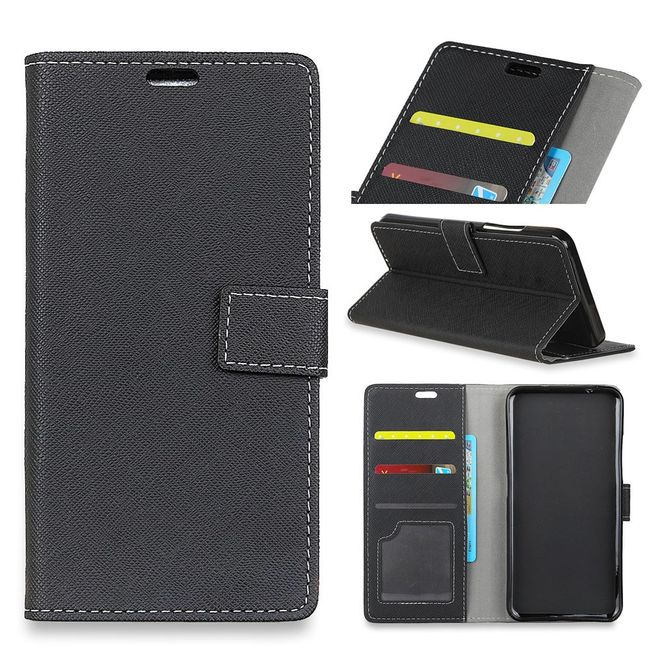 OnePlus 5T Handy Hülle - Bookcover aus Leder - mit Kreuzmuster - schwarz