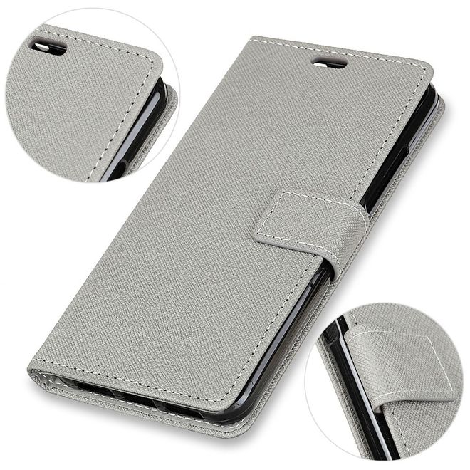 OnePlus 5T Handy Hülle - Bookcover aus Leder - mit Kreuzmuster - grau