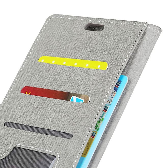 OnePlus 5T Handy Hülle - Bookcover aus Leder - mit Kreuzmuster - grau