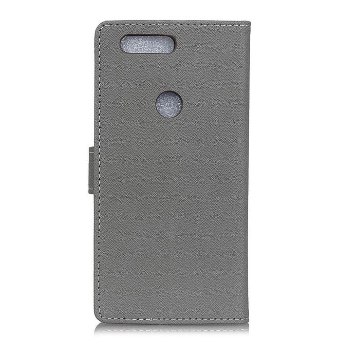 OnePlus 5T Handy Hülle - Bookcover aus Leder - mit Kreuzmuster - grau