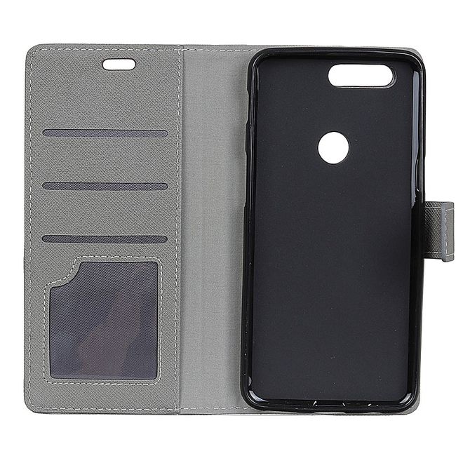 OnePlus 5T Handy Hülle - Bookcover aus Leder - mit Kreuzmuster - grau