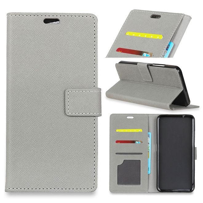 OnePlus 5T Handy Hülle - Bookcover aus Leder - mit Kreuzmuster - grau