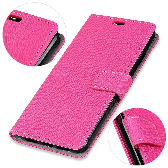 OnePlus 5T Handy Hülle - Bookcover aus Leder - mit Kreuzmuster - rosa