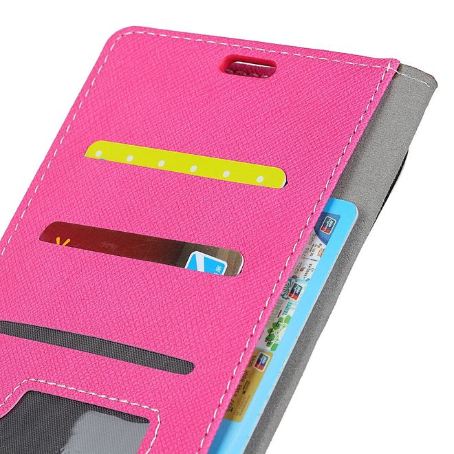 OnePlus 5T Handy Hülle - Bookcover aus Leder - mit Kreuzmuster - rosa