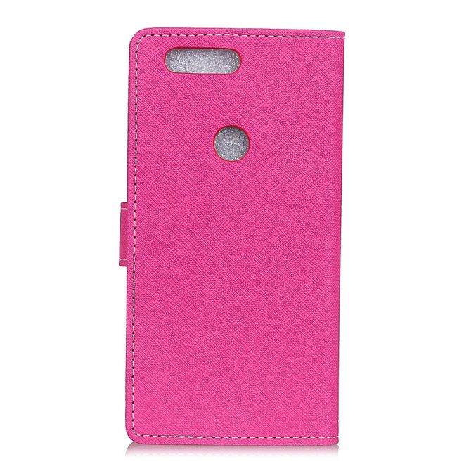 OnePlus 5T Handy Hülle - Bookcover aus Leder - mit Kreuzmuster - rosa