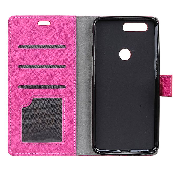 OnePlus 5T Handy Hülle - Bookcover aus Leder - mit Kreuzmuster - rosa