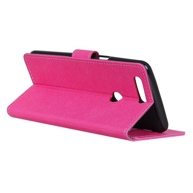 OnePlus 5T Handy Hülle - Bookcover aus Leder - mit Kreuzmuster - rosa