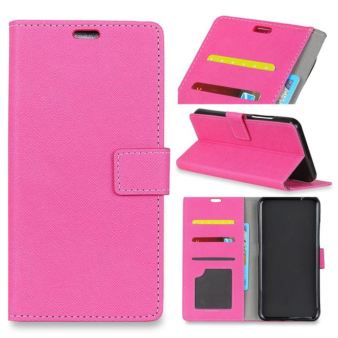 OnePlus 5T Handy Hülle - Bookcover aus Leder - mit Kreuzmuster - rosa
