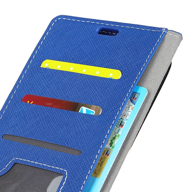 OnePlus 5T Handy Hülle - Bookcover aus Leder - mit Kreuzmuster - blau