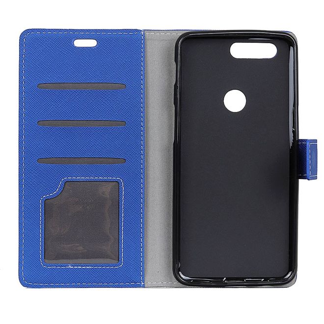 OnePlus 5T Handy Hülle - Bookcover aus Leder - mit Kreuzmuster - blau