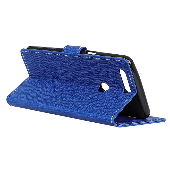 OnePlus 5T Handy Hülle - Bookcover aus Leder - mit Kreuzmuster - blau