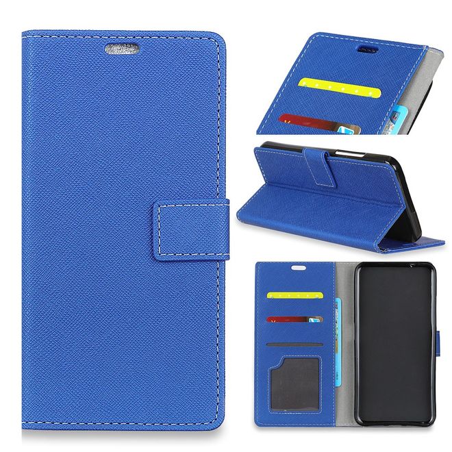 OnePlus 5T Handy Hülle - Bookcover aus Leder - mit Kreuzmuster - blau
