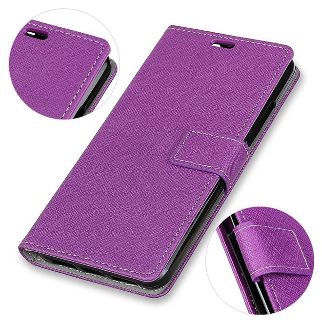 OnePlus 5T Handy Hülle - Bookcover aus Leder - mit Kreuzmuster - purpur