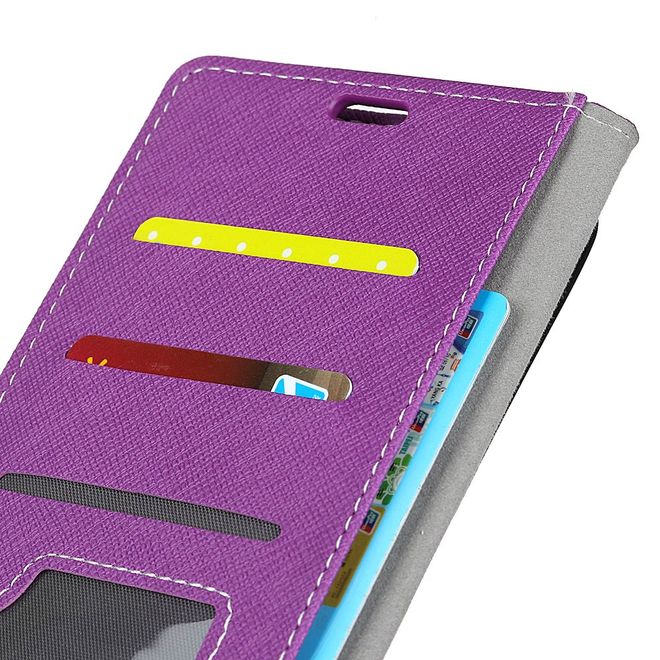 OnePlus 5T Handy Hülle - Bookcover aus Leder - mit Kreuzmuster - purpur