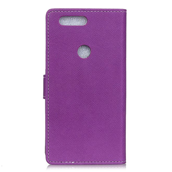 OnePlus 5T Handy Hülle - Bookcover aus Leder - mit Kreuzmuster - purpur
