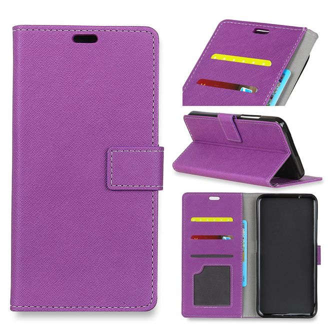 OnePlus 5T Handy Hülle - Bookcover aus Leder - mit Kreuzmuster - purpur