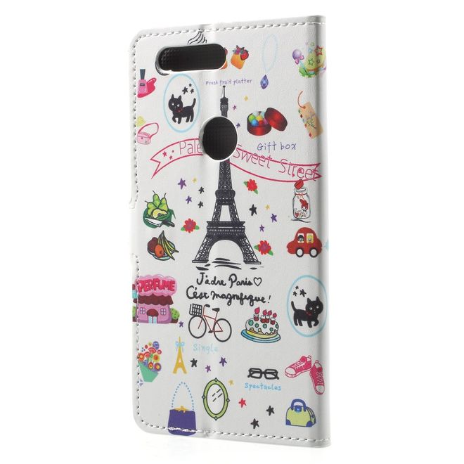 OnePlus 5T Handyhülle - Case aus Leder - Eiffelturm und kleine Sujets