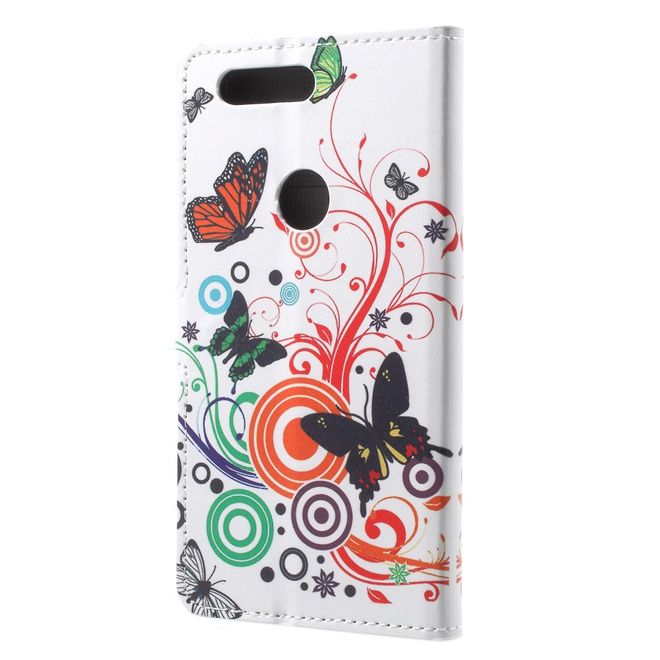 OnePlus 5T Handyhülle - Case aus Leder - Schmetterlinge und Kreise