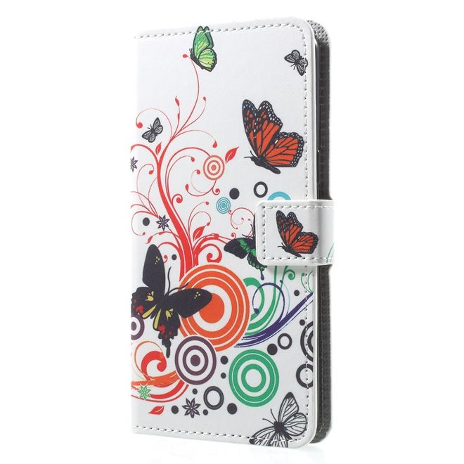 OnePlus 5T Handyhülle - Case aus Leder - Schmetterlinge und Kreise