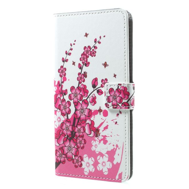OnePlus 5T Handyhülle - Case aus Leder - pinke Blumen