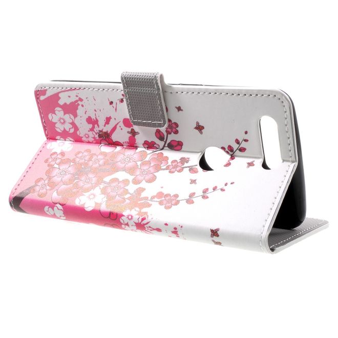 OnePlus 5T Handyhülle - Case aus Leder - pinke Blumen