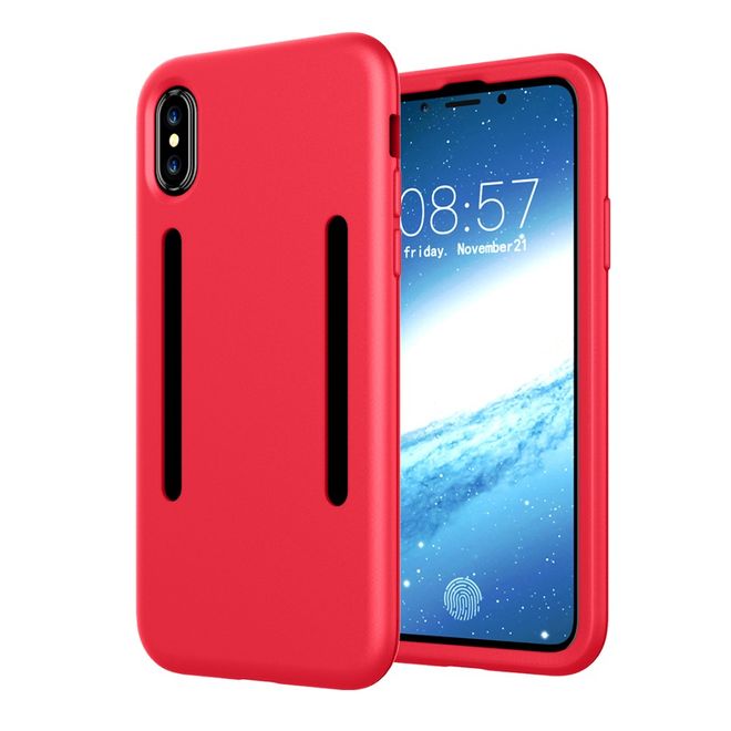 Sanfte Silikon Sport Jogging Halterung fürs iPhone X - mit Reflektor Streifen - rot