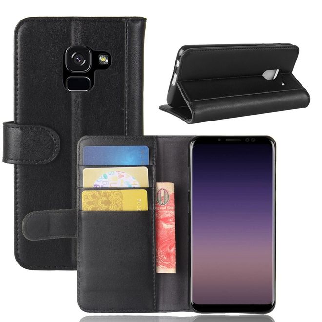 Samsung Galaxy A8 (2018) Handyhülle - Case aus Echtleder - mit Standfunktion - schwarz