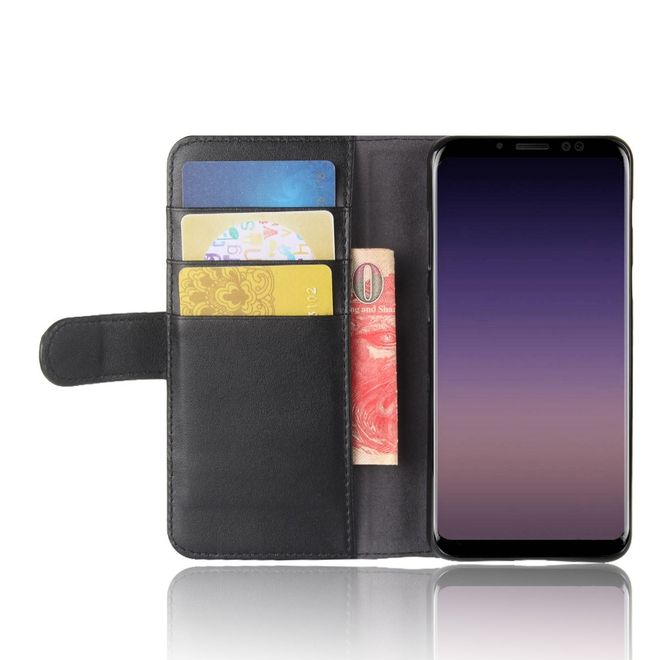 Samsung Galaxy A8 (2018) Handyhülle - Case aus Echtleder - mit Standfunktion - schwarz