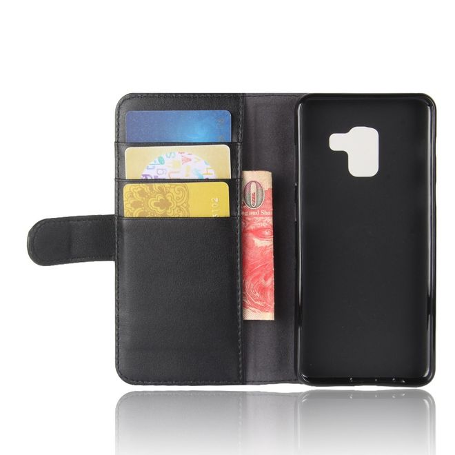 Samsung Galaxy A8+ (2018) Handyhülle - Case aus Echtleder - mit Standfunktion - schwarz