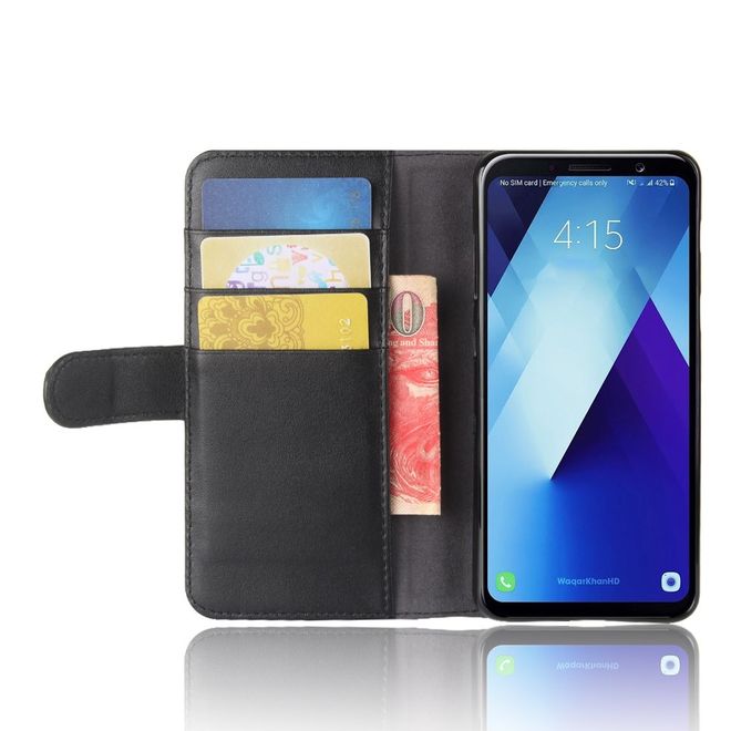 Samsung Galaxy A8+ (2018) Handyhülle - Case aus Echtleder - mit Standfunktion - schwarz