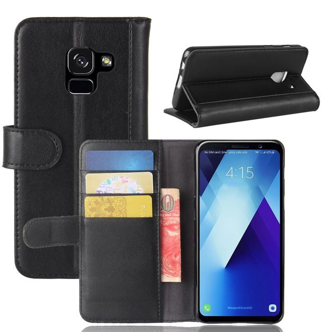 Samsung Galaxy A8+ (2018) Handyhülle - Case aus Echtleder - mit Standfunktion - schwarz