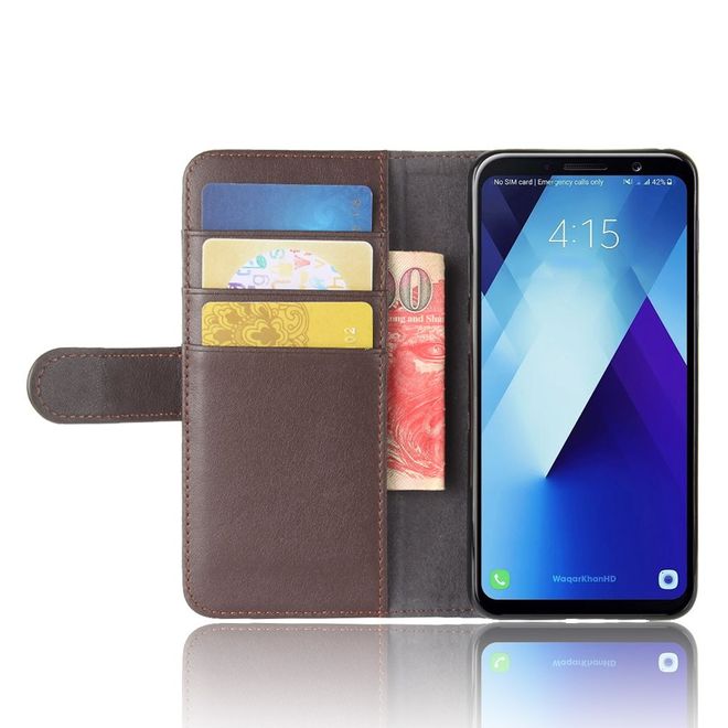 Samsung Galaxy A8+ (2018) Handyhülle - Case aus Echtleder - mit Standfunktion - kaffeefarben