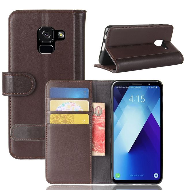 Samsung Galaxy A8+ (2018) Handyhülle - Case aus Echtleder - mit Standfunktion - kaffeefarben