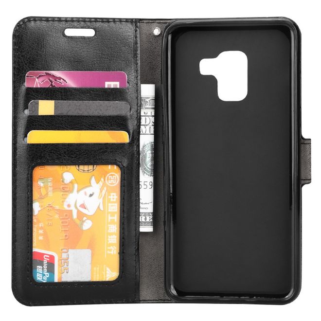Btrcase - Samsung Galaxy A8+ (2018) Handy Hülle - Crazy Horse Leder Bookcover - mit Standfunktion - schwarz