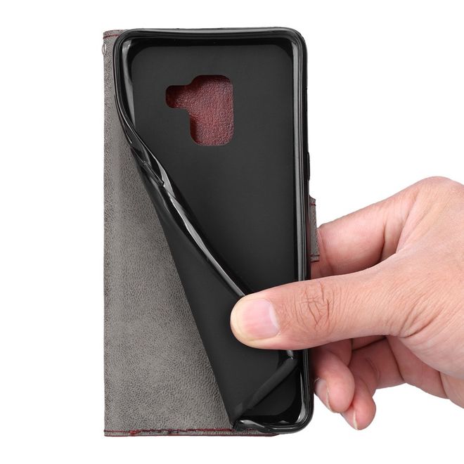 Btrcase - Samsung Galaxy A8+ (2018) Handy Hülle - Crazy Horse Leder Bookcover - mit Standfunktion - schwarz