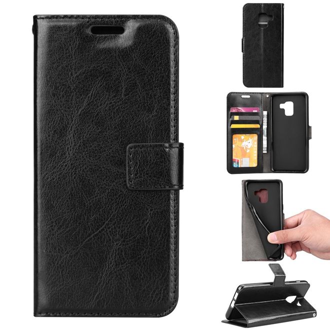 Btrcase - Samsung Galaxy A8+ (2018) Handy Hülle - Crazy Horse Leder Bookcover - mit Standfunktion - schwarz