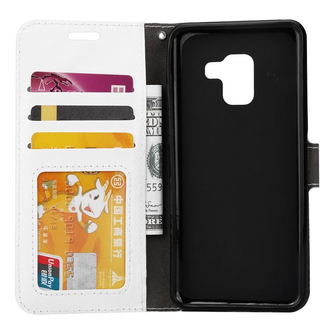 Btrcase - Samsung Galaxy A8+ (2018) Handy Hülle - Crazy Horse Leder Bookcover - mit Standfunktion - weiss