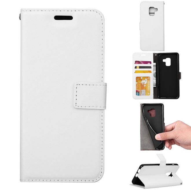 Btrcase - Samsung Galaxy A8+ (2018) Handy Hülle - Crazy Horse Leder Bookcover - mit Standfunktion - weiss