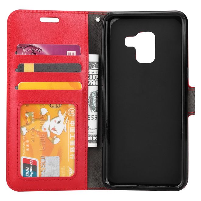 Btrcase - Samsung Galaxy A8+ (2018) Handy Hülle - Crazy Horse Leder Bookcover - mit Standfunktion - rot