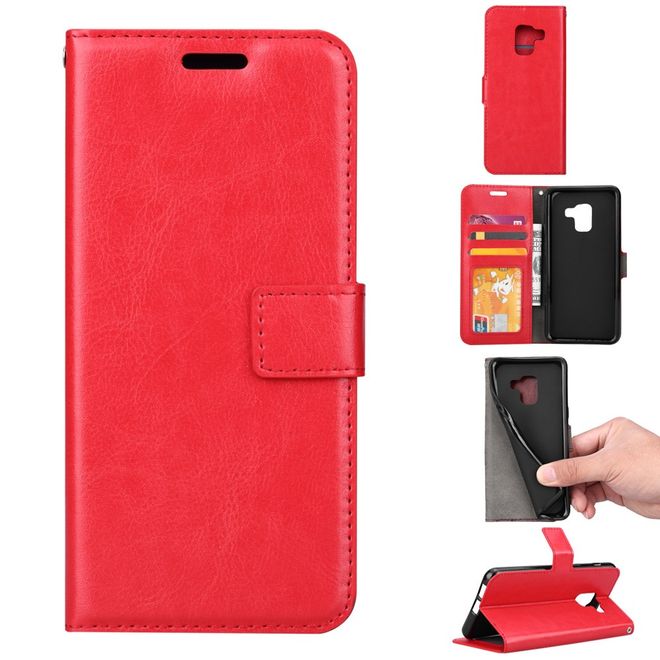 Btrcase - Samsung Galaxy A8+ (2018) Handy Hülle - Crazy Horse Leder Bookcover - mit Standfunktion - rot
