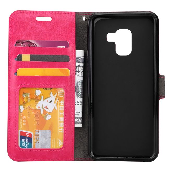 Btrcase - Samsung Galaxy A8+ (2018) Handy Hülle - Crazy Horse Leder Bookcover - mit Standfunktion - rosa