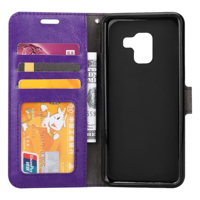 Btrcase - Samsung Galaxy A8+ (2018) Handy Hülle - Crazy Horse Leder Bookcover - mit Standfunktion - purpur