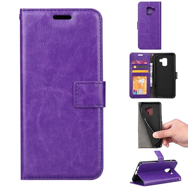 Btrcase - Samsung Galaxy A8+ (2018) Handy Hülle - Crazy Horse Leder Bookcover - mit Standfunktion - purpur