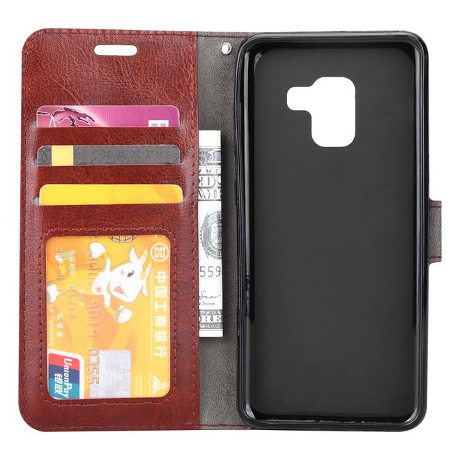 Btrcase - Samsung Galaxy A8+ (2018) Handy Hülle - Crazy Horse Leder Bookcover - mit Standfunktion - braun