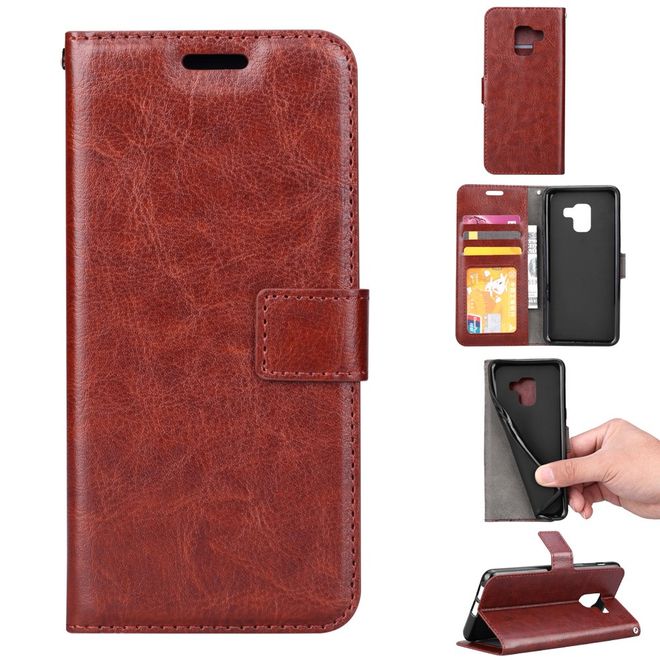 Btrcase - Samsung Galaxy A8+ (2018) Handy Hülle - Crazy Horse Leder Bookcover - mit Standfunktion - braun