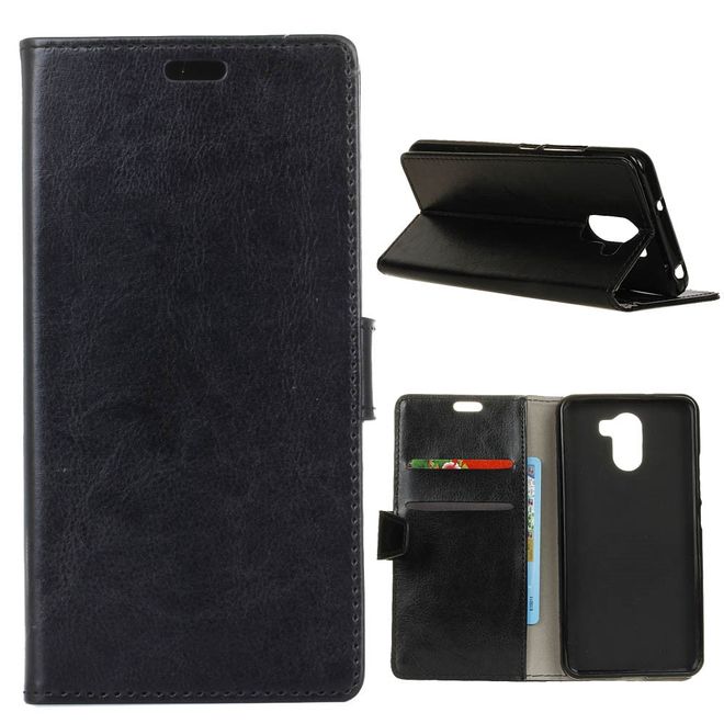 Samsung Galaxy S9 Plus Handy Hülle - Crazy Horse Leder Bookcover - mit Standfunktion - schwarz
