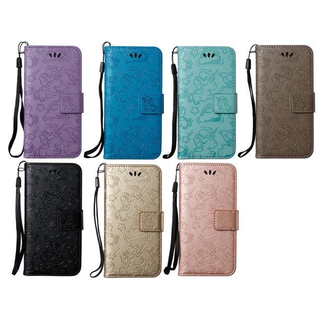 Samsung Galaxy A8+ (2018) Handyhülle - Magnetisches Leder Case - mit Einhorn Muster - schwarz