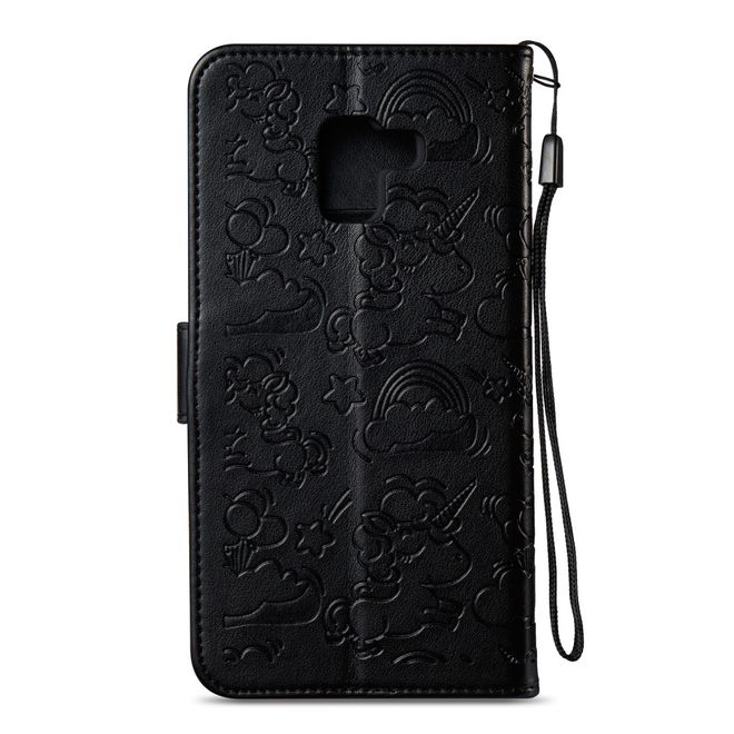 Samsung Galaxy A8+ (2018) Handyhülle - Magnetisches Leder Case - mit Einhorn Muster - schwarz